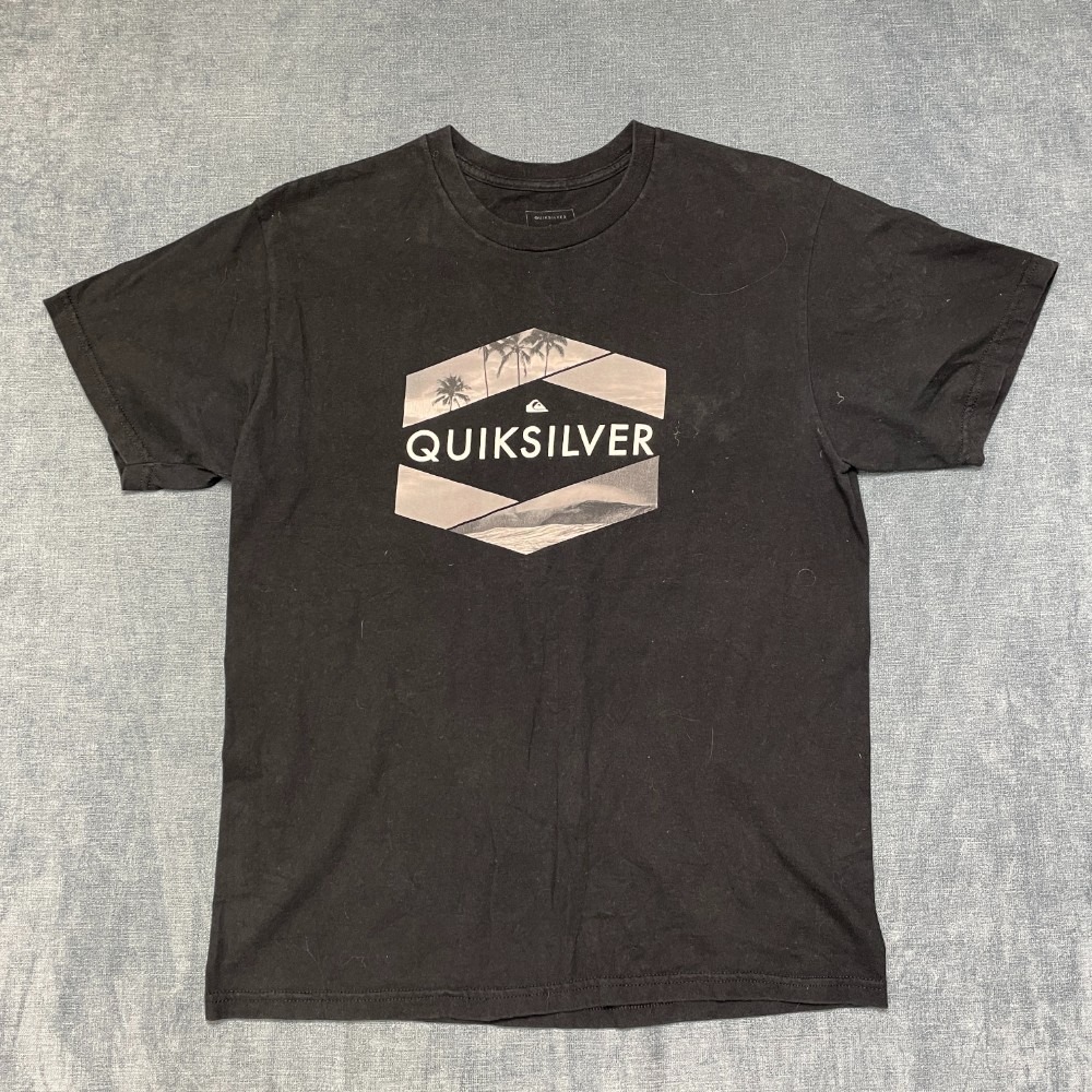 Quiksilver T Shirt Mens Large Black Crew Neck Dark Wash Short Sleeve Casual Tee